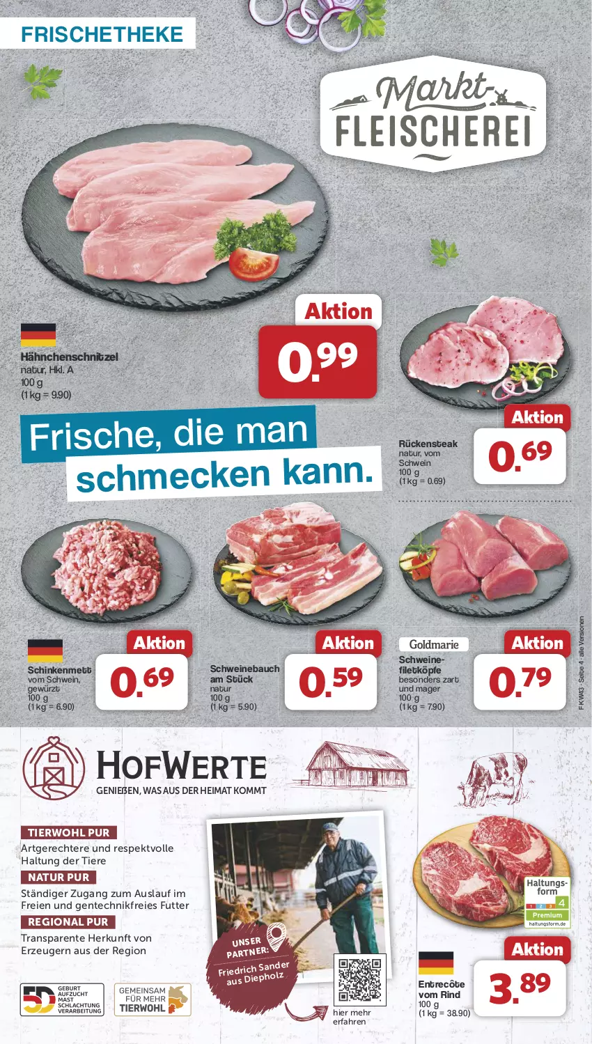 Aktueller Prospekt Famila - Prospekte - von 21.10 bis 26.10.2024 - strona 4 - produkty: Bau, ente, entrecôte, filet, gewürz, Hähnchenschnitzel, Holz, Mett, natur, rind, Rückensteak, schinken, schnitzel, schwein, schweine, Schweinebauch, schweinefilet, steak, Ti, Tiere, wein, weine