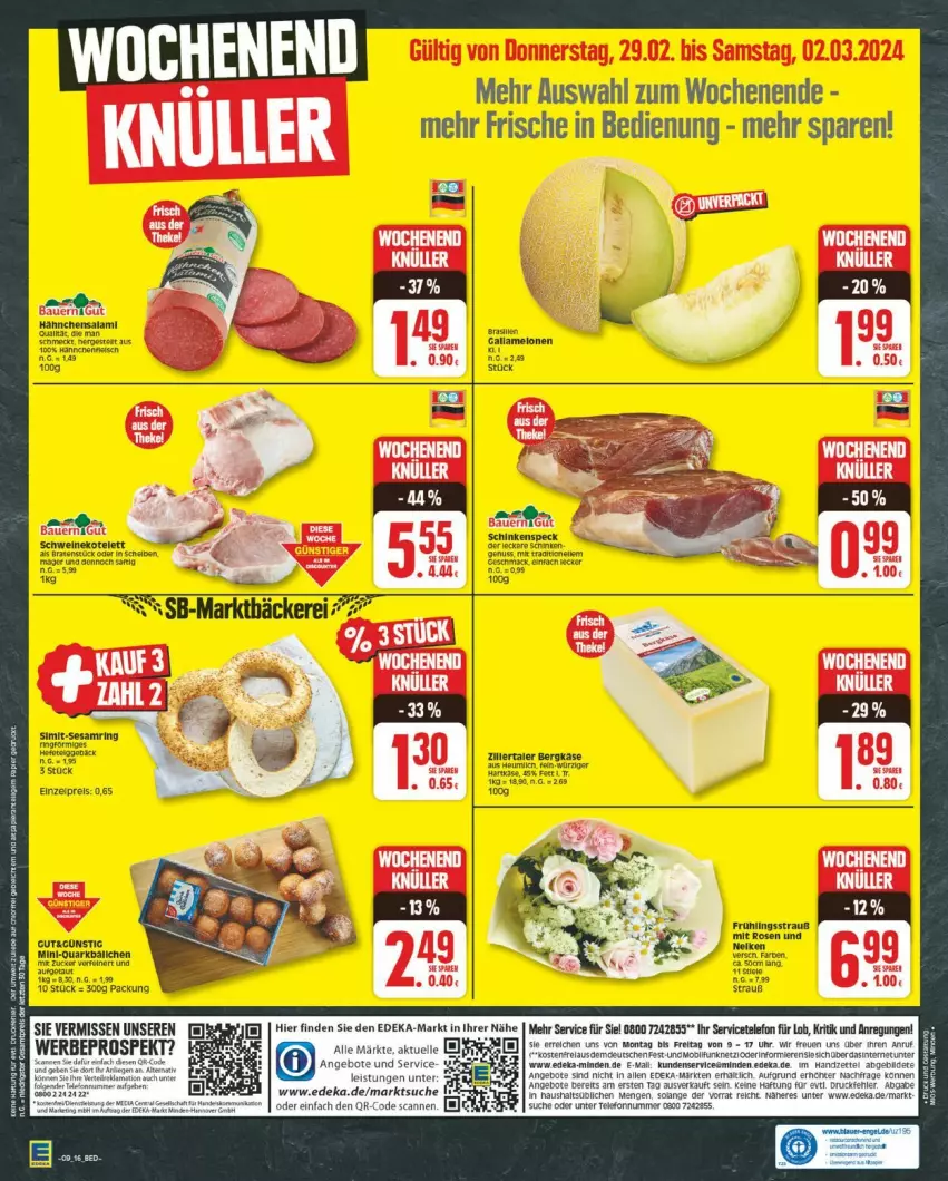 Aktueller Prospekt Edeka - Prospekte - von 26.02 bis 02.03.2024 - strona 16 - produkty: braten, eier, eis, kotelett, LG, mam, melone, melonen, quark, reis, ring, rosen, sesam, Sesamring, sim, Ti