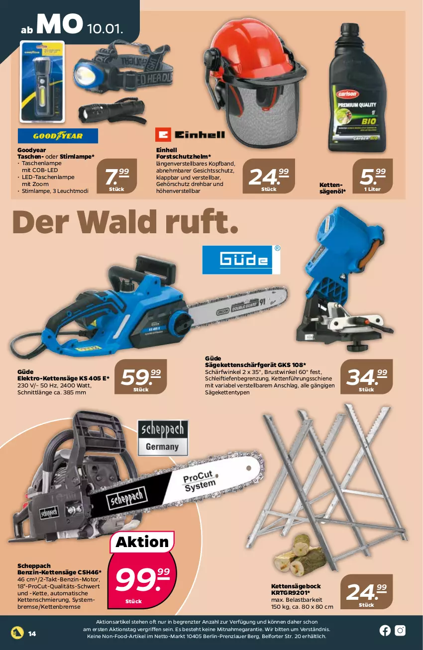 Aktueller Prospekt Netto - Angebote ab Montag - von 10.01 bis 15.01.2022 - strona 16 - produkty: auer, auto, einhell, Elektro, Kette, Lampe, Ria, säge, Tasche, taschen, taschenlampe, Ti, tisch, ZTE