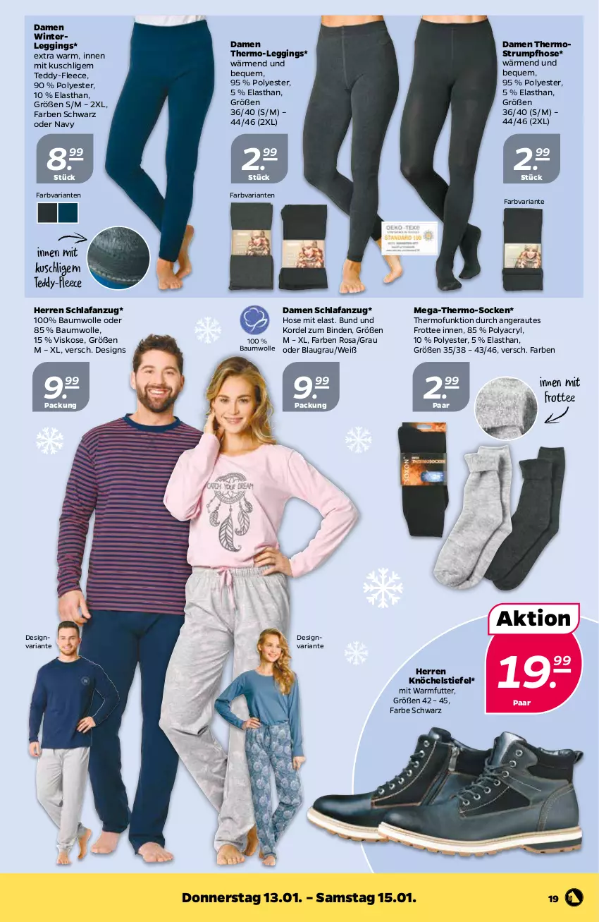 Aktueller Prospekt Netto - Angebote ab Montag - von 10.01 bis 15.01.2022 - strona 21 - produkty: Anzug, Bau, baumwolle, binden, gin, hose, leggings, Ria, rum, Schlafanzug, socken, Strumpfhose, tee, Thermostrumpfhose, Ti, wolle