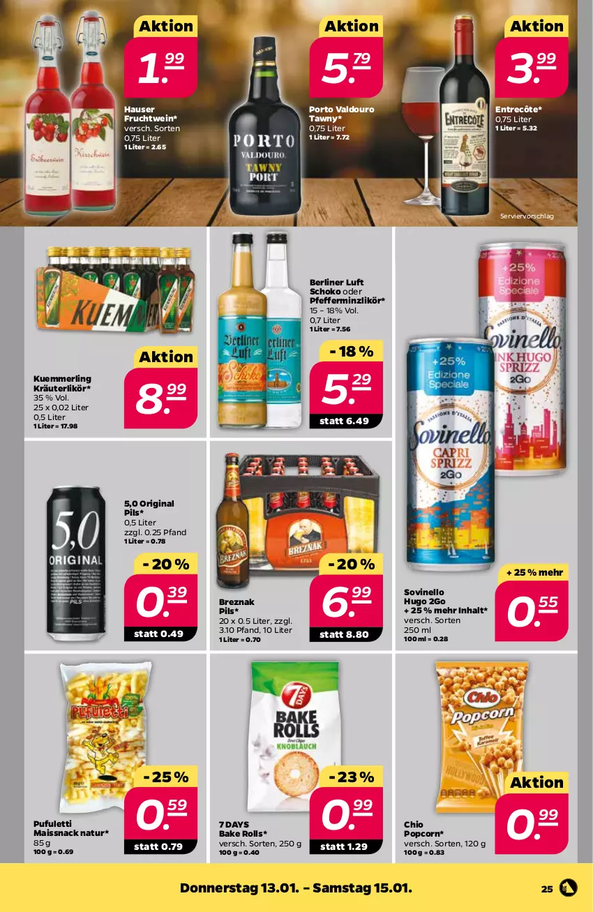 Aktueller Prospekt Netto - Angebote ab Montag - von 10.01 bis 15.01.2022 - strona 27 - produkty: berliner, berliner luft, entrecôte, frucht, gin, hugo, kräuter, kräuterlikör, kuemmerling, likör, mais, merl, natur, pfeffer, pfefferminzlikör, pils, popcorn, schoko, snack, Ti, valdo, wein