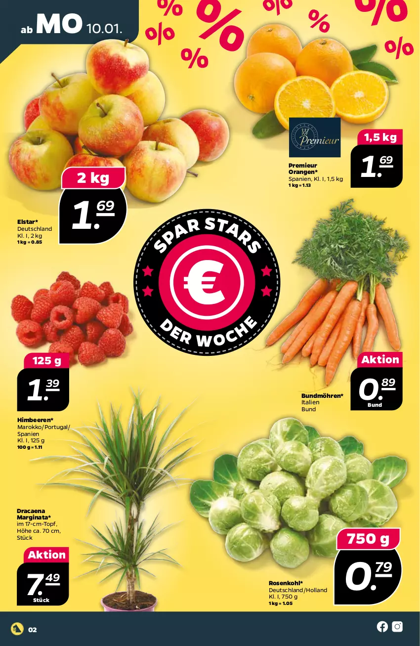 Aktueller Prospekt Netto - Angebote ab Montag - von 10.01 bis 15.01.2022 - strona 4 - produkty: beere, beeren, Bundmöhren, gin, himbeer, himbeere, himbeeren, möhren, orange, orangen, rosen, Rosenkohl, Ti, topf