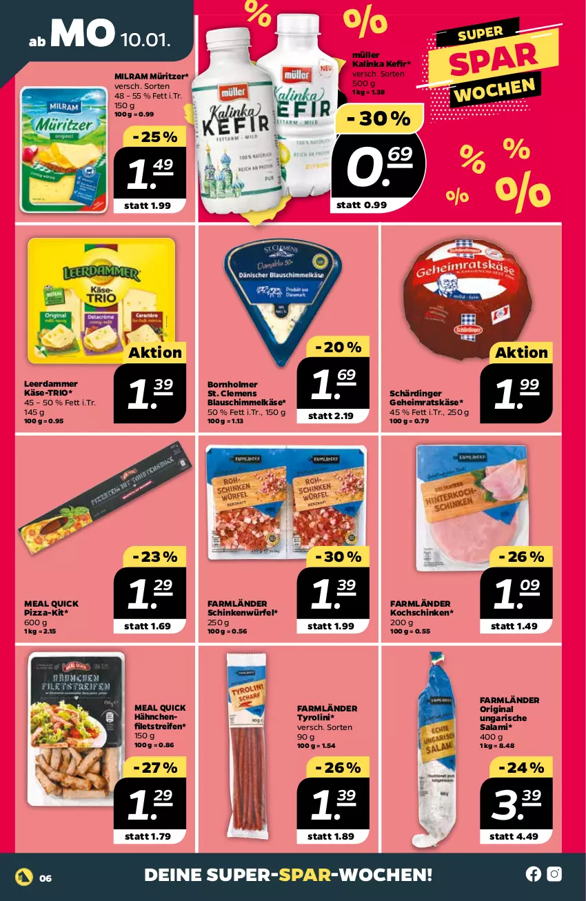 Aktueller Prospekt Netto - Angebote ab Montag - von 10.01 bis 15.01.2022 - strona 8 - produkty: filet, filets, gin, Käse, Kefir, kochschinken, leerdammer, milram, Müller, pizza, reifen, salami, Schärdinger, schinken, Ti, Ungarische Salami, würfel