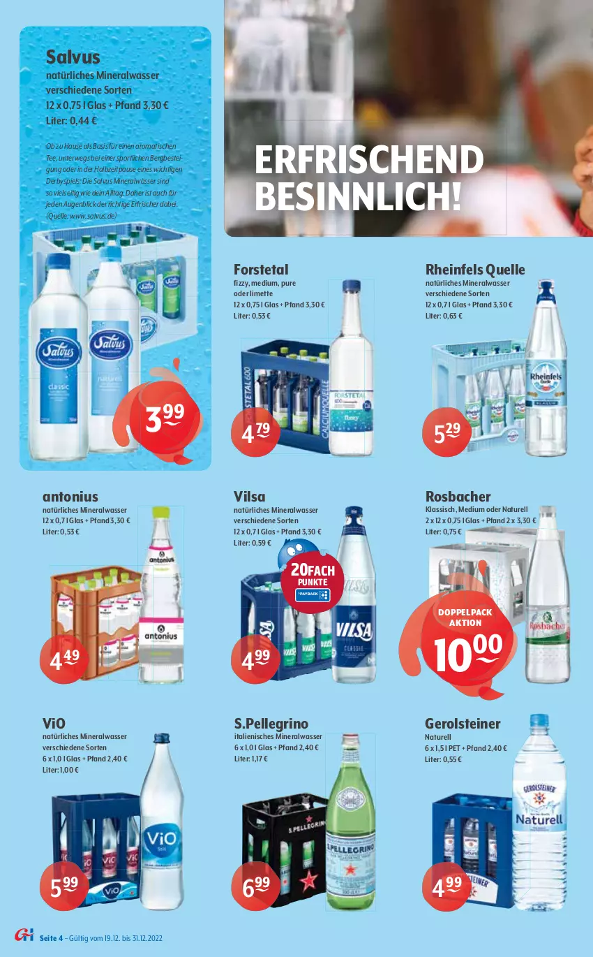 Aktueller Prospekt Getraenke Hoffmann - Prospekte - von 19.12 bis 31.12.2022 - strona 4 - produkty: Alwa, Bad, Berger, bio, elle, Forstetal, Germ, gerolsteine, gerolsteiner, grapefruit, limette, limo, limonade, Mett, mineralwasser, natur, natürliches mineralwasser, rel, rheinfels quelle, rwe, Sport, Sprudel, steiner, tee, Ti, tisch, vilsa, volvic, wasser, zitrone