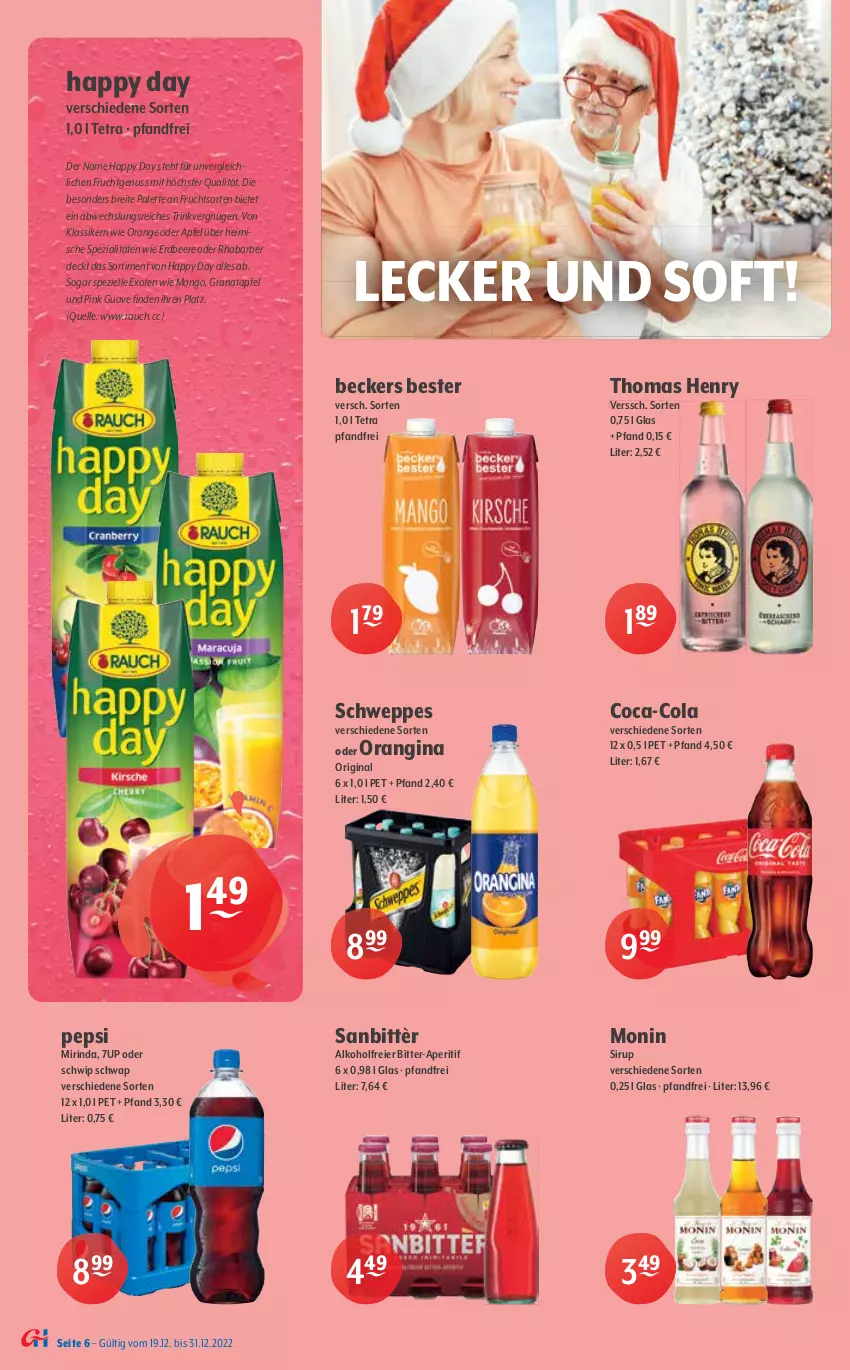 Aktueller Prospekt Getraenke Hoffmann - Prospekte - von 19.12 bis 31.12.2022 - strona 6 - produkty: 7UP, alkohol, aperitif, apfel, Beckers Bester, beere, Benediktiner, bier, bitburger, Brei, burger, coca-cola, cola, eier, eis, elle, erdbeere, franziskaner, frucht, gin, grana, granatapfel, Guave, Happy Day, hasseröder, mango, Mirinda, monin, natur, nuss, orange, orangina, Palette, pepsi, pils, premium pils, Rana, Rauch, rhabarber, rind, Sanbittèr, schweppes, Schwip Schwap, sirup, Spaten, Spezi, Stiegl, thomas henry, Ti, weihenstephan, weissbier