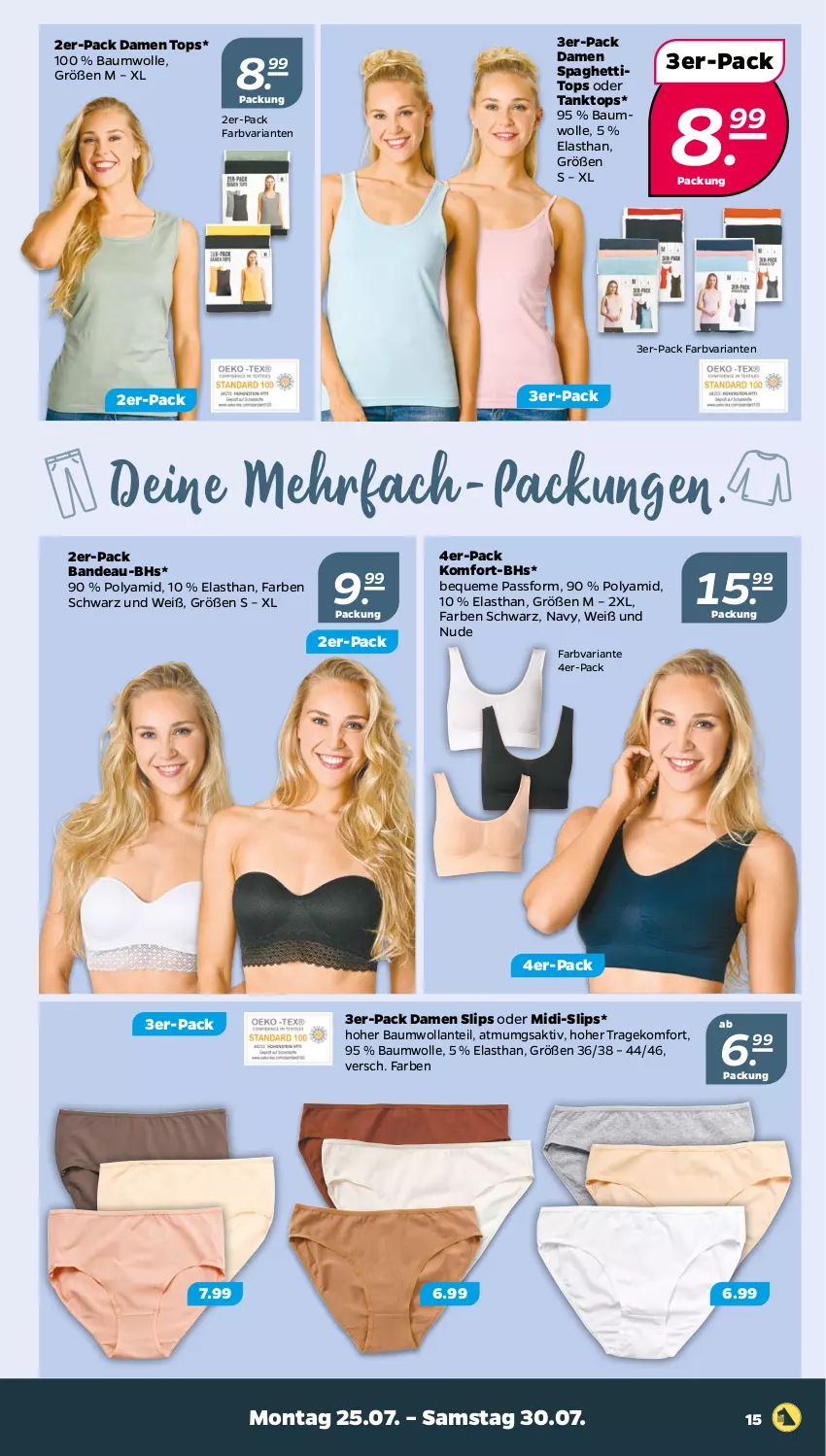 Aktueller Prospekt Netto - Woche 30 - von 25.07 bis 30.07.2022 - strona 15 - produkty: Bau, baumwolle, Ria, slip, slips, spaghetti, tanktop, Ti, wolle