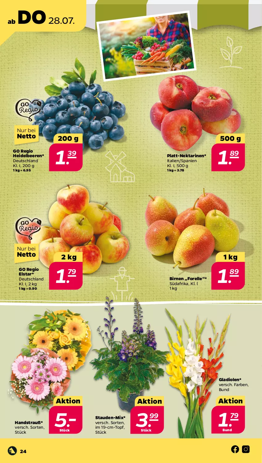 Aktueller Prospekt Netto - Woche 30 - von 25.07 bis 30.07.2022 - strona 24 - produkty: beere, beeren, Birnen, elle, forelle, Gladiolen, heidelbeere, heidelbeeren, Nektar, nektarinen, rel, stauden, Ti, topf