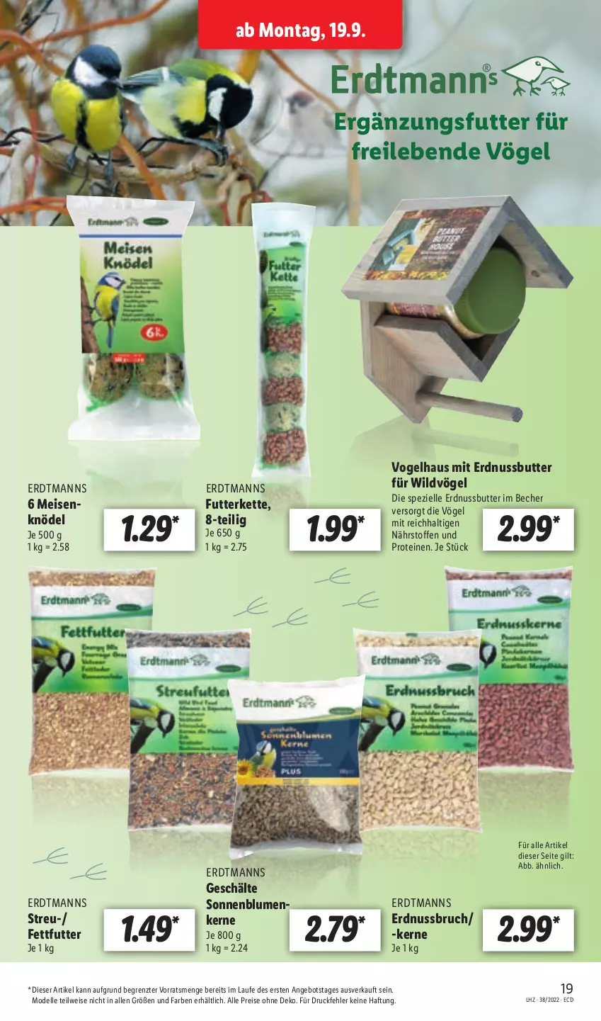 Aktueller Prospekt Lidl - Aktionsprospekt - von 19.09 bis 24.09.2022 - strona 19 - produkty: angebot, Becher, blume, blumen, butter, dell, eis, elle, erdnuss, Erdnussbutter, Kette, Knödel, Meisenknödel, Mode, nuss, reis, sonnenblume, sonnenblumen, Sonnenblumenkerne, Spezi, Ti, Wild, ZTE