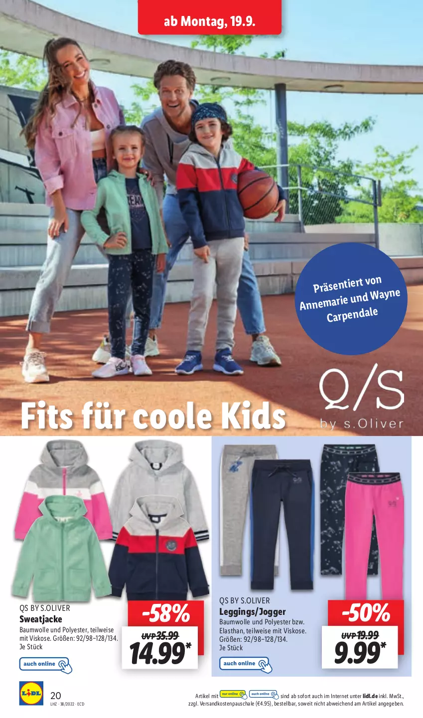 Aktueller Prospekt Lidl - Aktionsprospekt - von 19.09 bis 24.09.2022 - strona 20 - produkty: Bau, baumwolle, eis, gin, Jacke, leggings, ndk, olive, s.oliver, Schal, Schale, sweatjacke, Ti, wolle