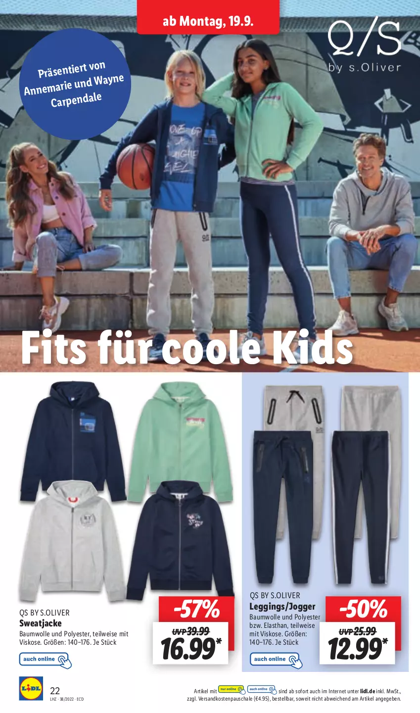 Aktueller Prospekt Lidl - Aktionsprospekt - von 19.09 bis 24.09.2022 - strona 22 - produkty: Bau, baumwolle, eis, gin, Jacke, leggings, ndk, olive, s.oliver, Schal, Schale, sweatjacke, Ti, wolle