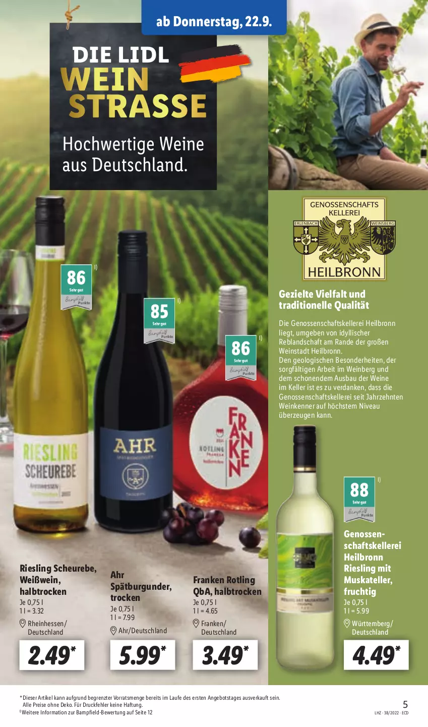 Aktueller Prospekt Lidl - Aktionsprospekt - von 19.09 bis 24.09.2022 - strona 5 - produkty: angebot, Bau, burgunder, eis, elle, frucht, Heu, nivea, reis, riesling, spätburgunder, teller, Ti, usb, wein, weine, Weißwein, ZTE