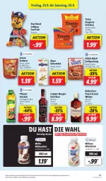 Gazetka promocyjna Lidl - Aktionsprospekt - Gazetka - ważna od 24.09 do 24.09.2022 - strona 47 - produkty: alpro, angebot, ball, Bona, Cap, captain morgan, drink, eis, elle, erdnüsse, frucht, getränk, hafer, Haferdrink, lorenz, Milbona, milch, Müller, müllermilch, müsli, Paw Patrol, pfanne, Pfanner, reis, rum, saltletts, scotch, scotch whisky, teller, Ti, vita, vitalis, vitalis müsli, whisky, ZTE