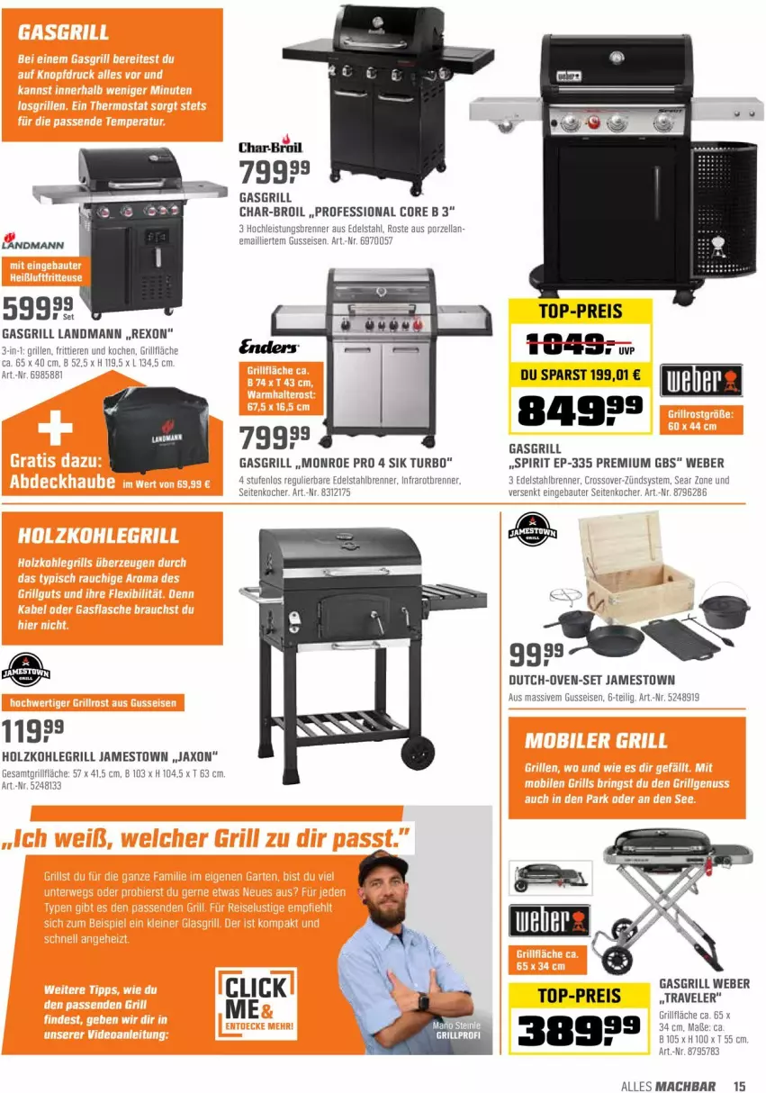 Aktueller Prospekt Obi - Prospekte - von 21.06 bis 03.07.2022 - strona 15 - produkty: Bau, char-broil, eis, enders, gasgrill, grill, grillfläche, Holz, holzkohle, holzkohlegrill, Kocher, Kohlegrill, mac, reis, top-preis, weber