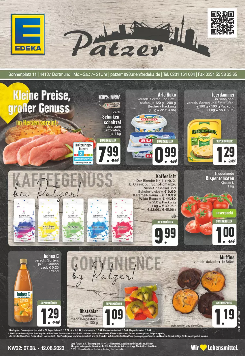 Aktueller Prospekt Edeka - Angebote der Woche - von 07.08 bis 12.08.2023 - strona 1 - produkty: angebot, angebote, arla, arla buko, Becher, beere, bett, Betten, Blender, Buko, classico, deka, deutschlandcard, eier, erde, flasche, frucht, gin, kaffee, karamell, leerdammer, LG, nuss, obst, salat, schnitzel, schoko, tee, Ti, tuner, Wild