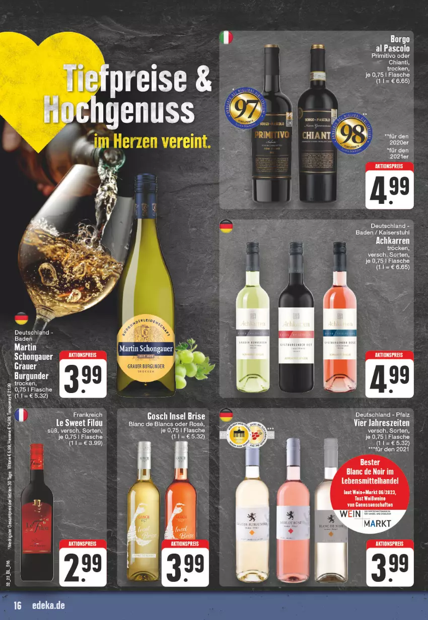 Aktueller Prospekt Edeka - Angebote der Woche - von 07.08 bis 12.08.2023 - strona 16 - produkty: aktionspreis, auer, Bad, bett, burgunder, chia, chianti, de blancs, eis, flasche, grauer burgunder, lebensmittel, nuss, primitivo, reis, tee, Ti, wein