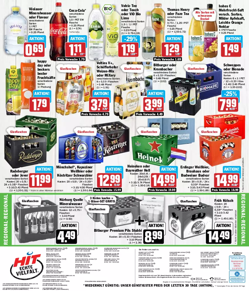 Aktueller Prospekt Hit - Wochenprospekt - von 21.05 bis 25.05.2024 - strona 16 - produkty: Alwa, angebot, angebote, apfel, apfelsaft, auer, Bad, Beckers Bester, Berger, bier, bio, bio limo, bionade, bitburger, braun, budweiser, burger, coca-cola, cola, decke, Deckel, eimer, eis, elle, Engel, erdinger, fisch, flasche, frucht, fruchtsäfte, Früh Kölsch, fuze tea, Gläser, glasflasche, Happy Day, heineken, Hohes C, jever, köstritzer, krombache, krombacher, limo, Lübecker, mineralwasser, Mixer, mixery, mönchshof, Nektar, orange, pils, premium pils, radeberger, Rauch, reis, saft, säfte, schöfferhofer, schweppes, tee, thomas henry, Ti, uhr, veltins, vio bio limo, volvic, vöslauer, wasser, ZTE