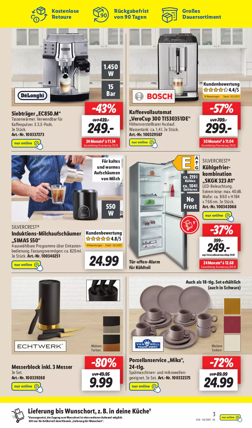 Aktueller Prospekt Lidl - Wochen-Highlights im Onlineshop - von 06.02 bis 12.02.2023 - strona 5 - produkty: auer, auto, beleuchtung, eis, elle, gefrierkombination, kaffee, kaffeevollautomat, küche, led-beleuchtung, LG, messer, messerblock, mikrowelle, milch, milchaufschäumer, ndk, rwe, silvercrest, sim, spülmaschinen, tasse, Ti, wasser, wassertank