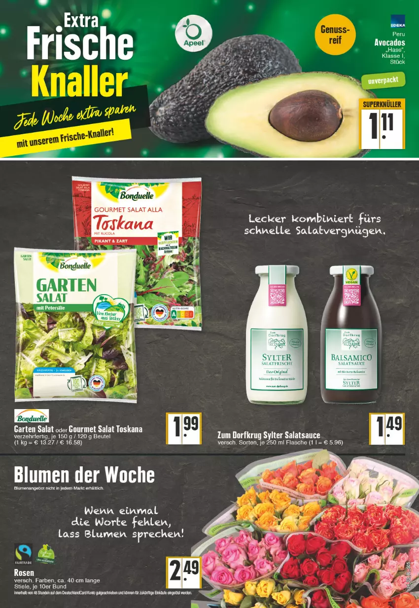 Aktueller Prospekt Edeka - Angebote der Woche - von 22.08 bis 27.08.2022 - strona 5 - produkty: angebot, avocado, avocados, beutel, blume, blumen, elle, erde, flasche, salat, salatsauce, sauce, Sylter, Ti, Zum Dorfkrug