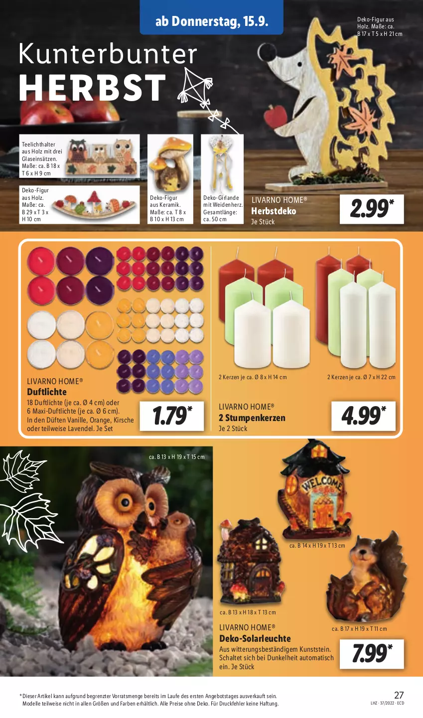 Aktueller Prospekt Lidl - Aktionsprospekt - von 12.09 bis 17.09.2022 - strona 27 - produkty: angebot, auto, dell, eis, elle, Girlande, Holz, kerze, kirsch, kirsche, lavendel, Leuchte, Mode, orange, reis, Schal, solarleuchte, tee, Teelicht, teelichthalter, Ti, tisch, vanille, ZTE