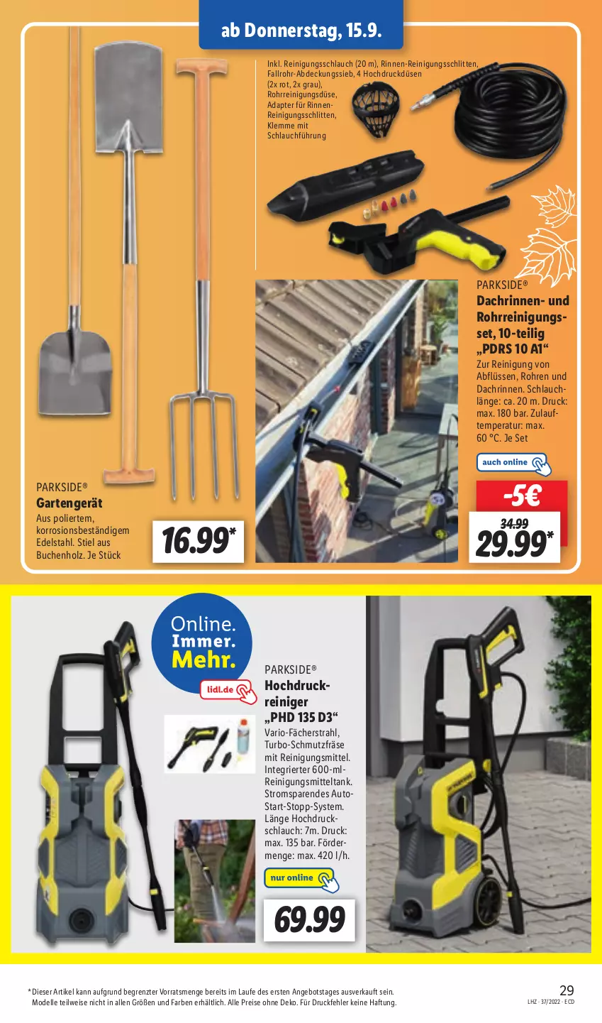 Aktueller Prospekt Lidl - Aktionsprospekt - von 12.09 bis 17.09.2022 - strona 29 - produkty: adapter, angebot, auto, buch, dell, edelstahl, eis, elle, Garten, hochdruckreiniger, Holz, Mode, Parkside, reiniger, Reinigung, Reinigungsmittel, reis, schlauch, Schlitten, Ti, ZTE