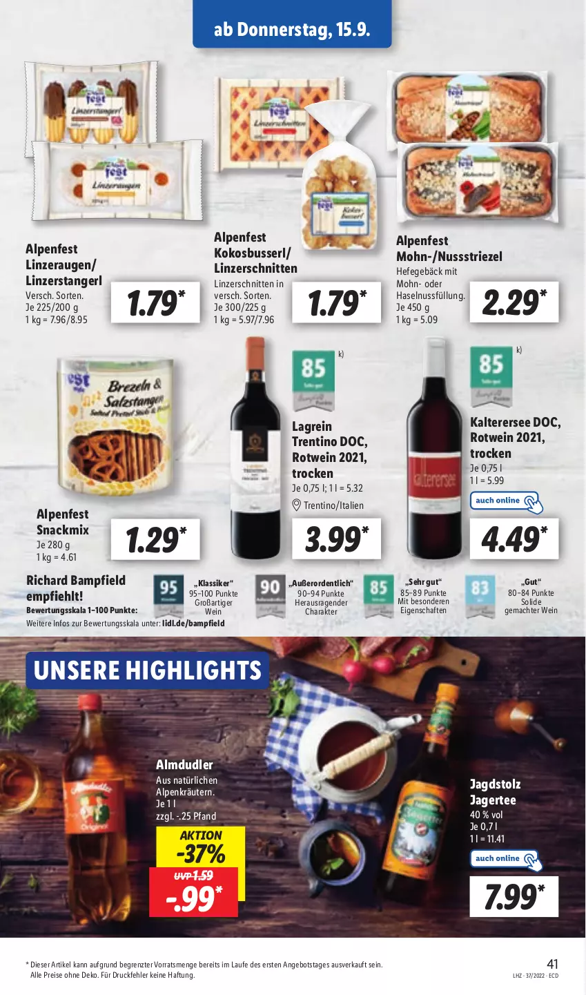 Aktueller Prospekt Lidl - Aktionsprospekt - von 12.09 bis 17.09.2022 - strona 41 - produkty: almdudler, angebot, eis, haselnuss, Hefe, Jagertee, kokos, kräuter, kräutern, mac, nuss, reis, rotwein, schnitten, snack, tee, Ti, wein, ZTE