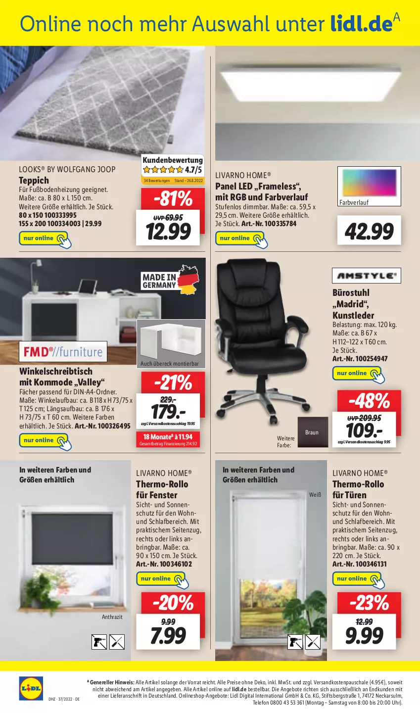 Aktueller Prospekt Lidl - Aktionsprospekt - von 12.09 bis 17.09.2022 - strona 48 - produkty: angebot, angebote, Bau, braun, eis, elle, fenster, kommode, Mode, ndk, ordner, reis, rel, ring, Schal, Schale, schreibtisch, sonnenschutz, stuhl, telefon, teppich, thermo-rollo, Ti, tisch, uhr