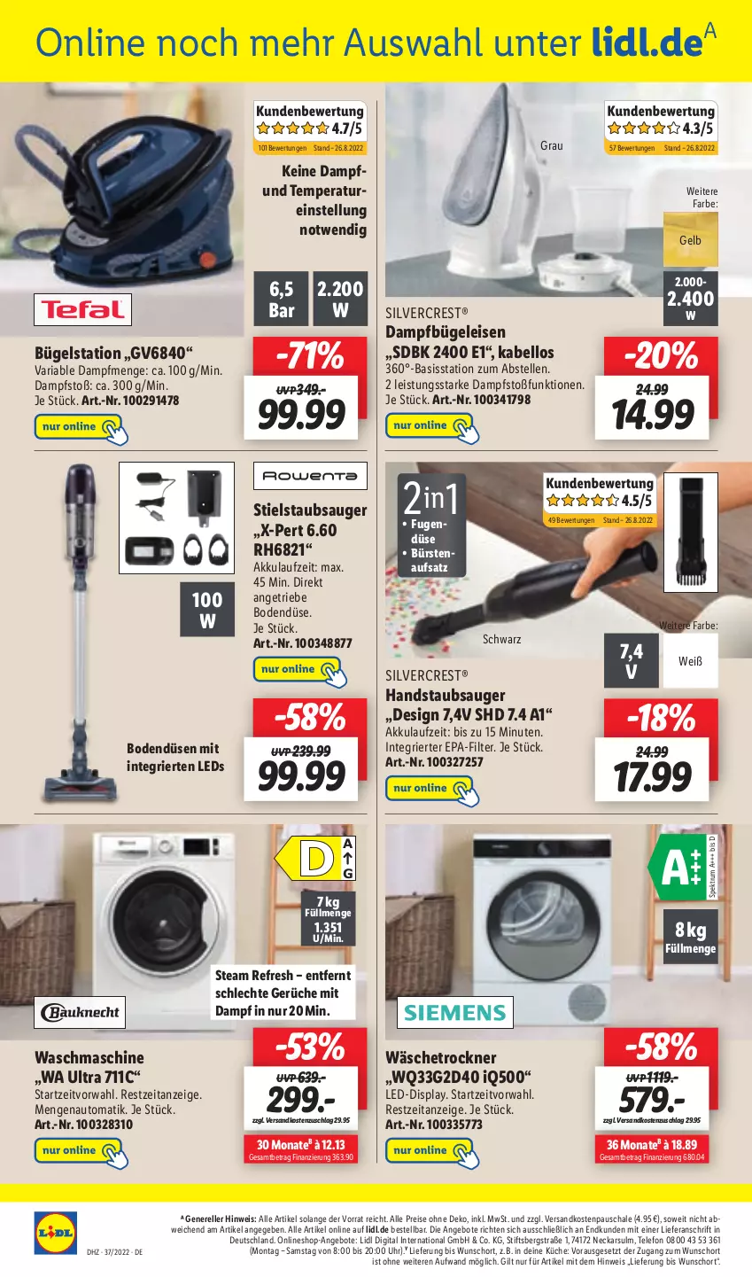 Aktueller Prospekt Lidl - Aktionsprospekt - von 12.09 bis 17.09.2022 - strona 50 - produkty: akku, angebot, angebote, auto, bügel, Bügeleisen, Bügelstation, bürste, bürsten, dampfbügeleisen, eis, elle, handstaubsauger, küche, leds, ndk, reis, rel, Ria, rum, Schal, Schale, silvercrest, Spektrum, staubsauger, Stielstaubsauger, telefon, Ti, Trockner, uhr, wäschetrockner, waschmaschine