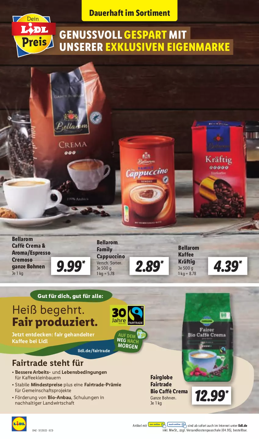 Aktueller Prospekt Lidl - Aktionsprospekt - von 12.09 bis 17.09.2022 - strona 54 - produkty: auer, Bau, Bauer, bio, bohne, bohnen, caffè crema, Cap, cappuccino, cin, decke, eis, espresso, kaffee, ndk, nuss, reis, Schal, Schale, Ti