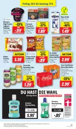 Gazetka promocyjna Lidl - Aktionsprospekt - Gazetka - ważna od 17.09 do 17.09.2022 - strona 43 - produkty: aktionspreis, alkohol, alpro, angebot, cider, coca-cola, cola, Dentalux, Dr. Oetker, drink, ehrmann, eis, elle, fanta, filet, filets, fisch, fleisch, funny-frisch, goldbären, Goldfischli, haribo, hawesta, joghur, joghurt, Kinder, kinder country, listerine, Mezzo Mix, mint, Muffin, muffins, mundspülung, preisvorteil, pudding, reis, salat, somersby, sprite, spülung, teller, thunfisch, thunfisch filets, Ti, ZTE