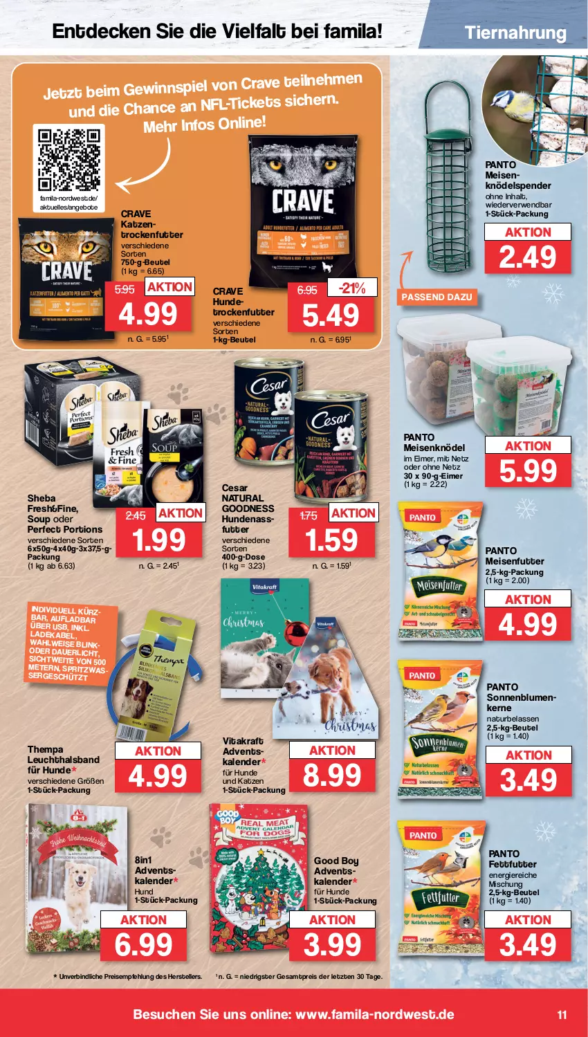 Aktueller Prospekt Famila - Prospekte - von 02.10 bis 07.10.2023 - strona 11 - produkty: angebot, angebote, beutel, blume, blumen, decke, deka, eimer, eis, elle, gewinnspiel, Knödel, kraft, ladekabel, Meisenknödel, natur, natura, reis, rwe, senf, sheba, sonnenblume, sonnenblumen, Sonnenblumenkerne, teller, Ti, tiernahrung, trockenfutter, usb, vita, vitakraft, wasser, ZTE