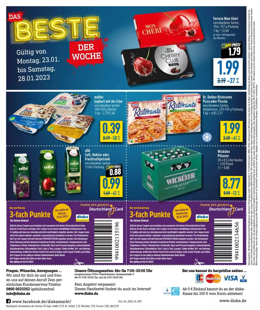 Aktueller Prospekt Diska - Prospekte - von 23.01 bis 28.01.2023 - strona 12 - produkty: angebot, angebote, Astra, buch, coupon, deka, Dr. Oetker, eis, ente, erde, ferrero, guthabenkarte, gutschein, kraft, LG, Müller, reis, ring, ristorante, sac, Tchibo, tee, telefon, Ti, uhr, WICK, ZTE