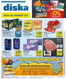 Gazetka promocyjna Diska - Prospekte - Gazetka - ważna od 28.01 do 28.01.2023 - strona 1 - produkty: aktionspreis, angebot, angebote, beere, beeren, bier, bonbel, butter, butterkäse, darbo, darboven, deka, eilles gourmet, eis, erdbeere, erdbeeren, gutschein, Hobby, kaffee, Käse, kotelett, leerdammer, milka, milka schokolade, nuss, reis, Schal, Schale, schoko, schokolade, schwein, Ti, wein, ZTE