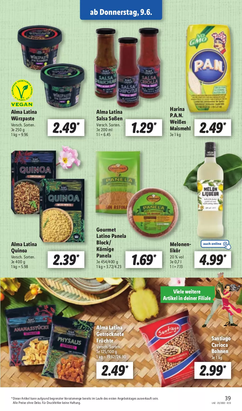 Aktueller Prospekt Lidl - Aktionsprospekt - von 07.06 bis 11.06.2022 - strona 41 - produkty: angebot, bohne, bohnen, eis, früchte, likör, mais, mehl, melone, melonen, quinoa, reis, Salsa, Soße, Ti, ZTE