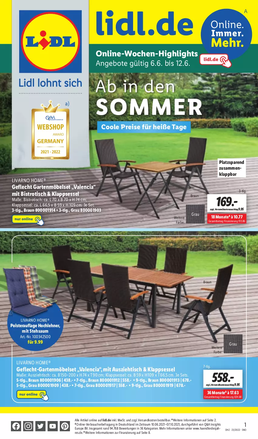 Aktueller Prospekt Lidl - Aktionsprospekt - von 07.06 bis 11.06.2022 - strona 47 - produkty: angebot, angebote, Bistrotisch, braun, eis, erde, Garten, gartenmöbel, klappsessel, LG, möbel, ndk, Rauch, reis, sessel, Ti, tisch