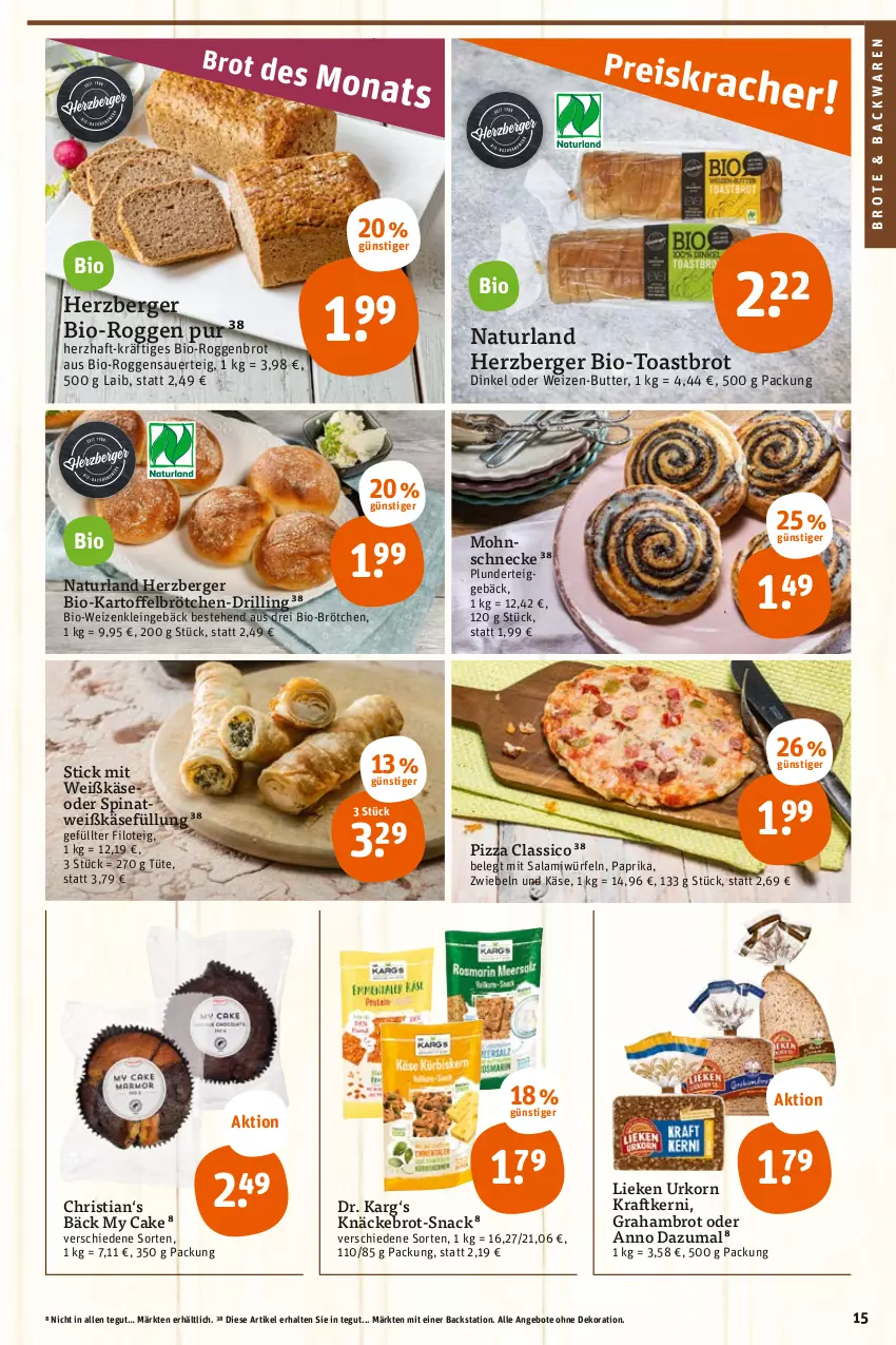 Aktueller Prospekt Tegut - Angebote der Woche - von 02.05 bis 06.05.2023 - strona 17 - produkty: angebot, angebote, auer, backwaren, Berger, bio, brot, brötchen, butter, classico, dekoration, herzberger, kartoffel, Käse, knäckebrot, korn, kraft, lieken, natur, naturland, paprika, pizza, Plunder, salami, snack, spinat, Ti, toast, Toastbrot, Tüte, urkorn, würfel, zwiebel, zwiebeln