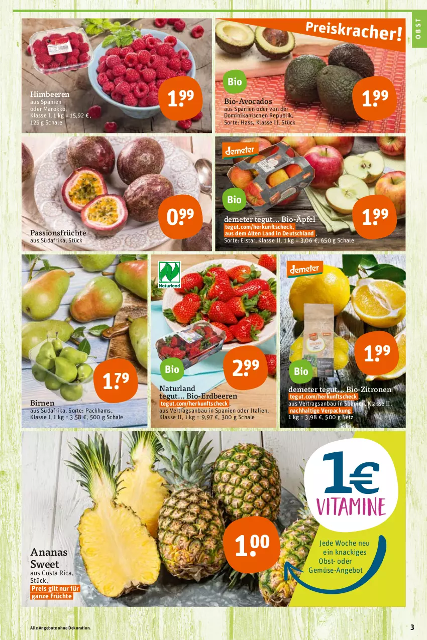 Aktueller Prospekt Tegut - Angebote der Woche - von 02.05 bis 06.05.2023 - strona 5 - produkty: ananas, angebot, angebote, avocado, avocados, Bau, beere, beeren, bio, bio-zitronen, Birnen, dekoration, eis, erdbeere, erdbeeren, früchte, himbeer, himbeere, himbeeren, natur, naturland, obst, reis, Schal, Schale, Ti, zitrone, zitronen