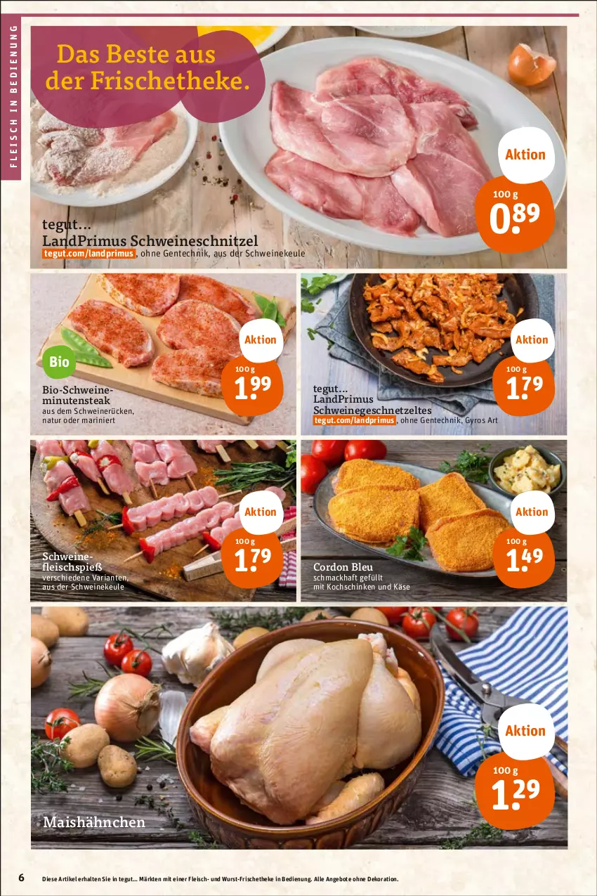 Aktueller Prospekt Tegut - Angebote der Woche - von 02.05 bis 06.05.2023 - strona 8 - produkty: angebot, angebote, bio, cordon bleu, dekoration, eis, ente, fleisch, geschnetzeltes, gyros, Käse, kochschinken, landprimus, mac, mais, natur, Ria, schinken, schnitzel, schwein, schweine, schweinefleisch, schweinerücken, schweineschnitzel, steak, Ti, wein, weine, wurst, Zelt