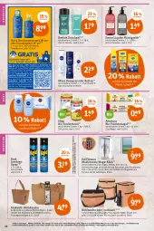 Gazetka promocyjna Tegut - Angebote der Woche - Gazetka - ważna od 06.05 do 06.05.2023 - strona 24 - produkty: angebot, angebote, bio, biozidprodukte, creme, dekoration, deo, deospray, duschgel, easymaxx, eier, fenster, flasche, flüssigseife, früchte, gin, hipp, Kinder, kosmetik, kühltasche, moskitonetz, natur, natura, nivea, Nivea Baby, nivea sun, papier, Rauch, Reebok, riegel, Roller, rucksack, rwe, sac, scholl, schrauben, Seife, sekt, sonnencreme, sonnenspray, Tasche, telefon, Ti, uhr