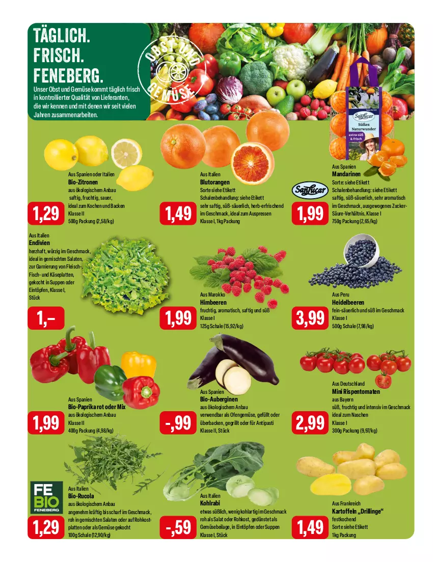 Aktueller Prospekt Feneberg - Prospekte - von 25.01 bis 27.01.2024 - strona 6 - produkty: antipasti, asti, aubergine, auberginen, auer, Bau, beere, beeren, bio, Bio-Paprika, bio-zitronen, Blutorange, cola, eintöpfe, eis, fisch, fleisch, frucht, garnier, gin, grill, heidelbeere, heidelbeeren, himbeer, himbeere, himbeeren, ilag, kartoffel, kartoffeln, Käse, kohlrabi, latte, mac, mandarine, mandarinen, obst, Obst und Gemüse, Ofen, orange, orangen, paprika, paprika rot, rispentomaten, rucola, rwe, saft, salat, salate, Schal, Schale, suppe, suppen, Ti, tisch, tomate, tomaten, trolli, und gemüse, zitrone, zitronen, zucker