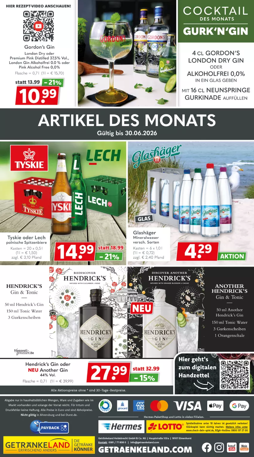 Aktueller Prospekt Getraenkeland - von 07.06 bis 19.06.2026 - strona 10 - produkty: abholpreise, aktionspreis, alkohol, Alwa, bestpreis, bestpreise, bier, Biere, cocktail, deo, dry gin, eis, Elan, flasche, getränk, getränke, gin, gordon, Gordon’s, gurke, gurken, london dry, london dry gin, mac, mineralwasser, reis, rezept, ring, Ti, tonic, tonic water, tyskie, wasser