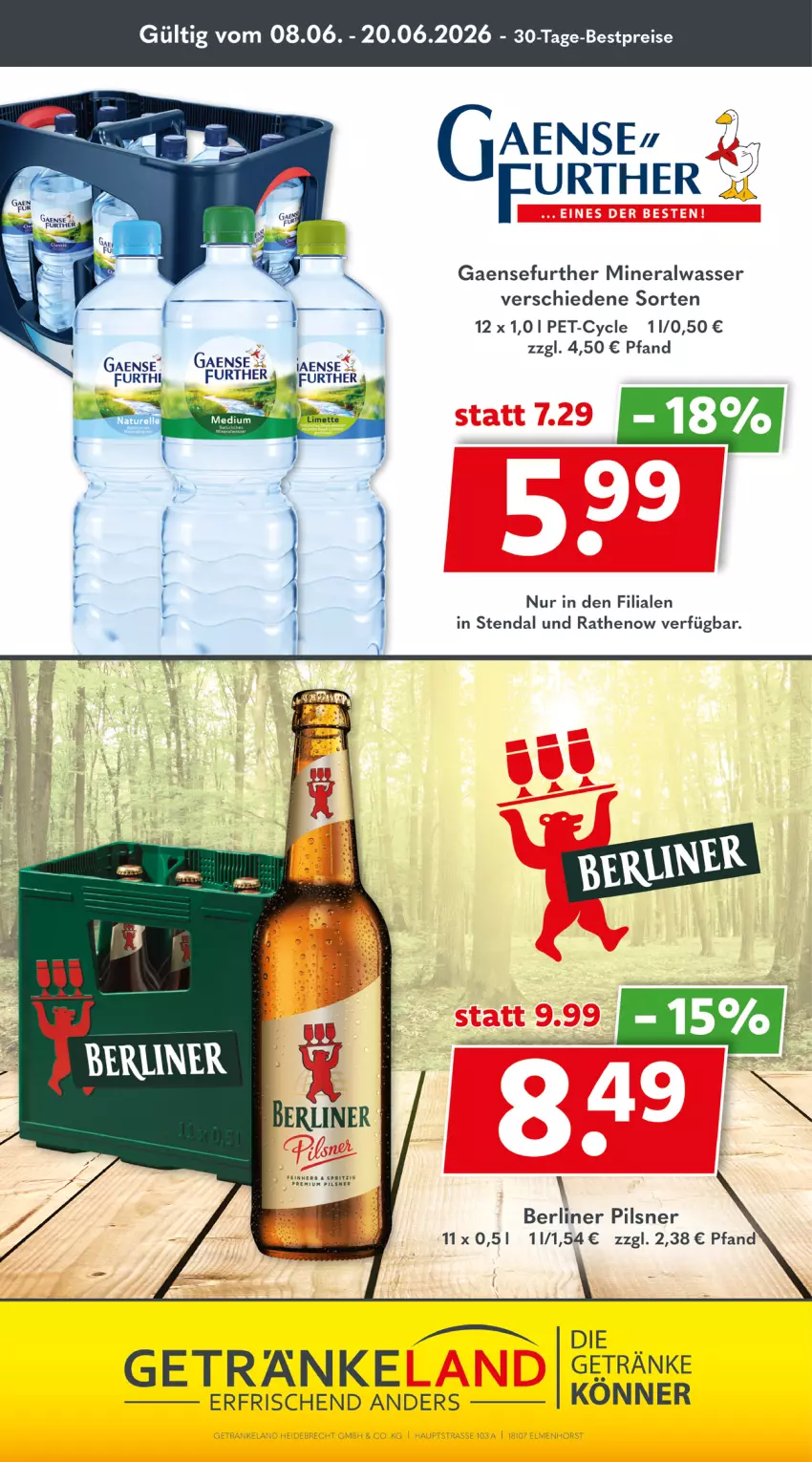 Aktueller Prospekt Getraenkeland - von 07.06 bis 19.06.2026 - strona 11 - produkty: Alwa, berliner, bestpreis, bestpreise, eis, getränk, getränke, mineralwasser, pils, pilsner, reis, Ti, wasser