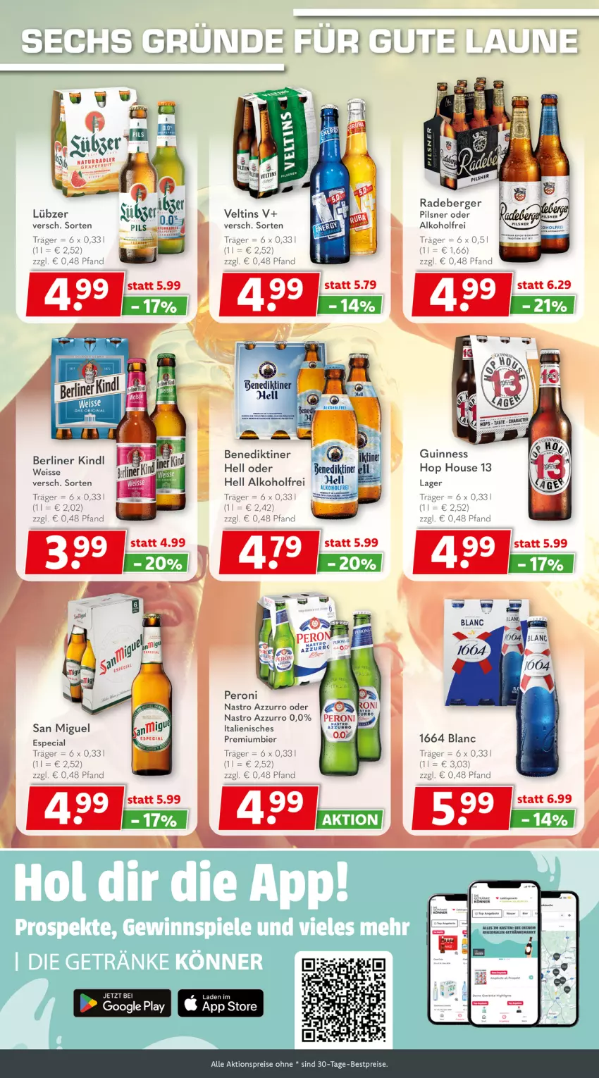 Aktueller Prospekt Getraenkeland - von 07.06 bis 19.06.2026 - strona 6 - produkty: aktionspreis, alkohol, Benediktiner, Berger, berliner, berliner kindl, bestpreis, bestpreise, bier, eis, google play, grapefruit, Guinness, Lübzer, natur, pils, pilsner, Premiumbier, radeberger, radeberger pilsner, radler, reis, Ti, veltins