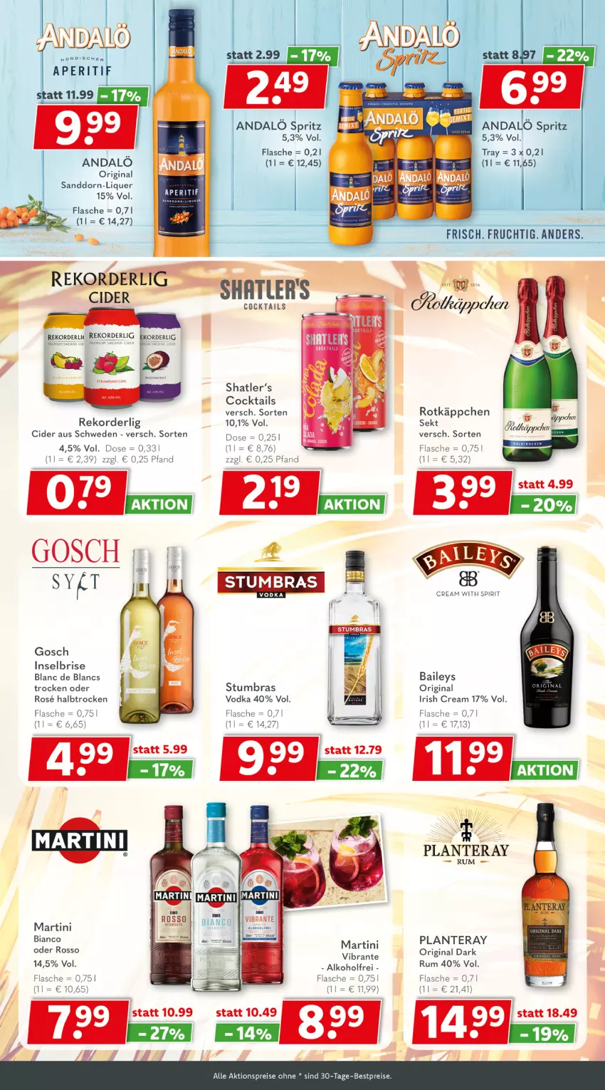 Aktueller Prospekt Getraenkeland - von 07.06 bis 19.06.2026 - strona 7 - produkty: aktionspreis, alkohol, aperitif, baileys, bestpreis, bestpreise, bett, cider, cocktail, cocktails, de blancs, eis, flasche, frucht, gin, irish cream, martini, reis, rel, rotkäppchen, rum, sanddorn, sekt, Ti, vodka