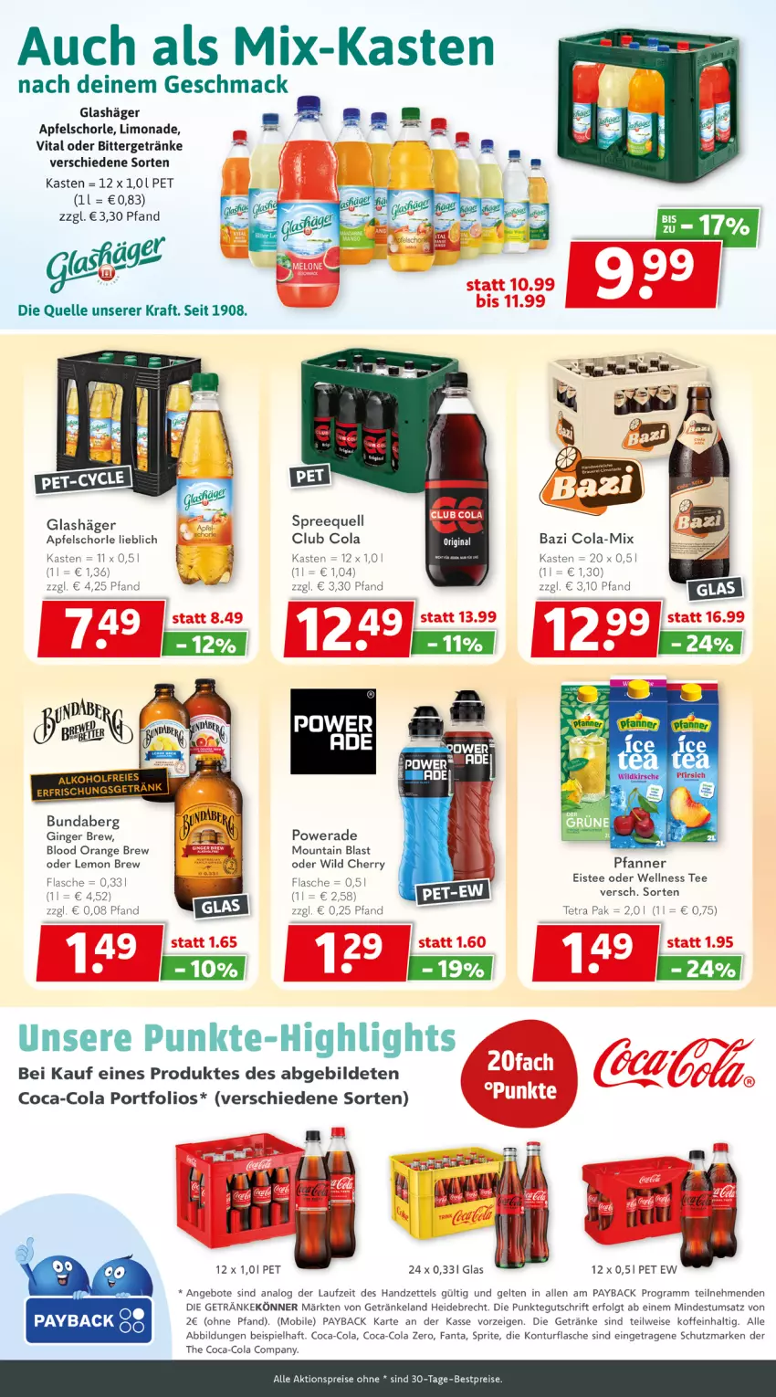 Aktueller Prospekt Getraenkeland - von 07.06 bis 19.06.2026 - strona 9 - produkty: aktionspreis, alkohol, angebot, angebote, apfel, Apfelschorle, bestpreis, bestpreise, Bundaberg, coca-cola, cola, eis, eistee, Elan, elle, fanta, flasche, getränk, getränke, gin, ginger, kraft, LG, limo, limonade, mac, orange, payback, pfanne, Pfanner, reis, schorle, Spreequell, sprite, tee, Ti, vita, Wild