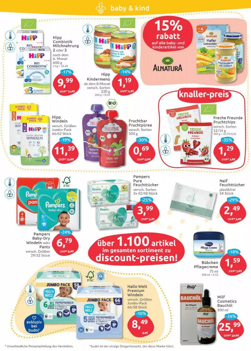 Aktueller Prospekt Budni - Prospekte - von 20.12 bis 24.12.2021 - strona 10 - produkty: asti, baby-dry, Bau, bio, bübchen, creme, discount, eis, elle, feuchttücher, frucht, hipp, jumbo, Kinder, mam, milch, pampers, Pants, Pflegecreme, püree, reis, teller, Ti, tücher, windeln, windeln oder pants