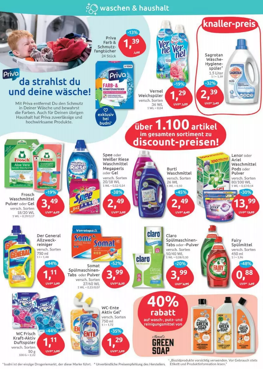 Aktueller Prospekt Budni - Prospekte - von 20.12 bis 24.12.2021 - strona 8 - produkty: aktiv gel, ariel, ariel waschmittel, bio, biozidprodukte, burti, eis, elle, ente, fairy, Fangtücher, Frosch, kraft, lenor, megaperls, Pods, Rauch, reiniger, reis, rwe, sagrotan, somat, spee, spülmaschinen, spülmittel, teller, Ti, tücher, waschmittel, weck, weichspüler