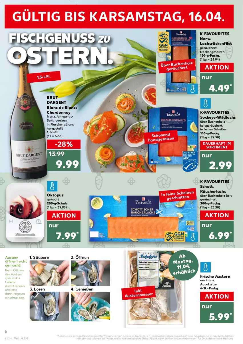 Aktueller Prospekt Kaufland - von 07.04 bis 13.04.2022 - strona 10 - produkty: angebot, aqua, auer, aust, Austern, brut, brut dargent, buch, chardonnay, de blancs, filet, fisch, flasche, Holz, jahrgangssekt, lachs, mac, messer, nuss, Räucherlachs, ring, salz, Schal, Schale, schott, sekt, Ti, Wild, wildlachs, ZTE