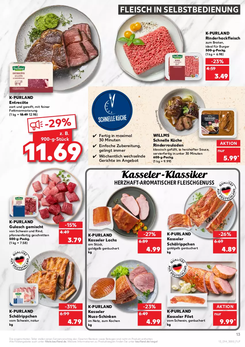 Aktueller Prospekt Kaufland - von 07.04 bis 13.04.2022 - strona 17 - produkty: angebot, angebote, besteck, braten, burger, eis, elle, entrecôte, filet, fleisch, fleisch in selbstbedienung, geschirr, gulasch, hackfleisch, ilag, kasseler, küche, lachs, natur, nuss, pfanne, pfannen, purland, rind, rinder, rinderhackfleisch, Rinderroulade, rinderrouladen, rouladen, sauce, schinken, schnitten, schwein, schwein und rind, teller, Ti, tisch, wein