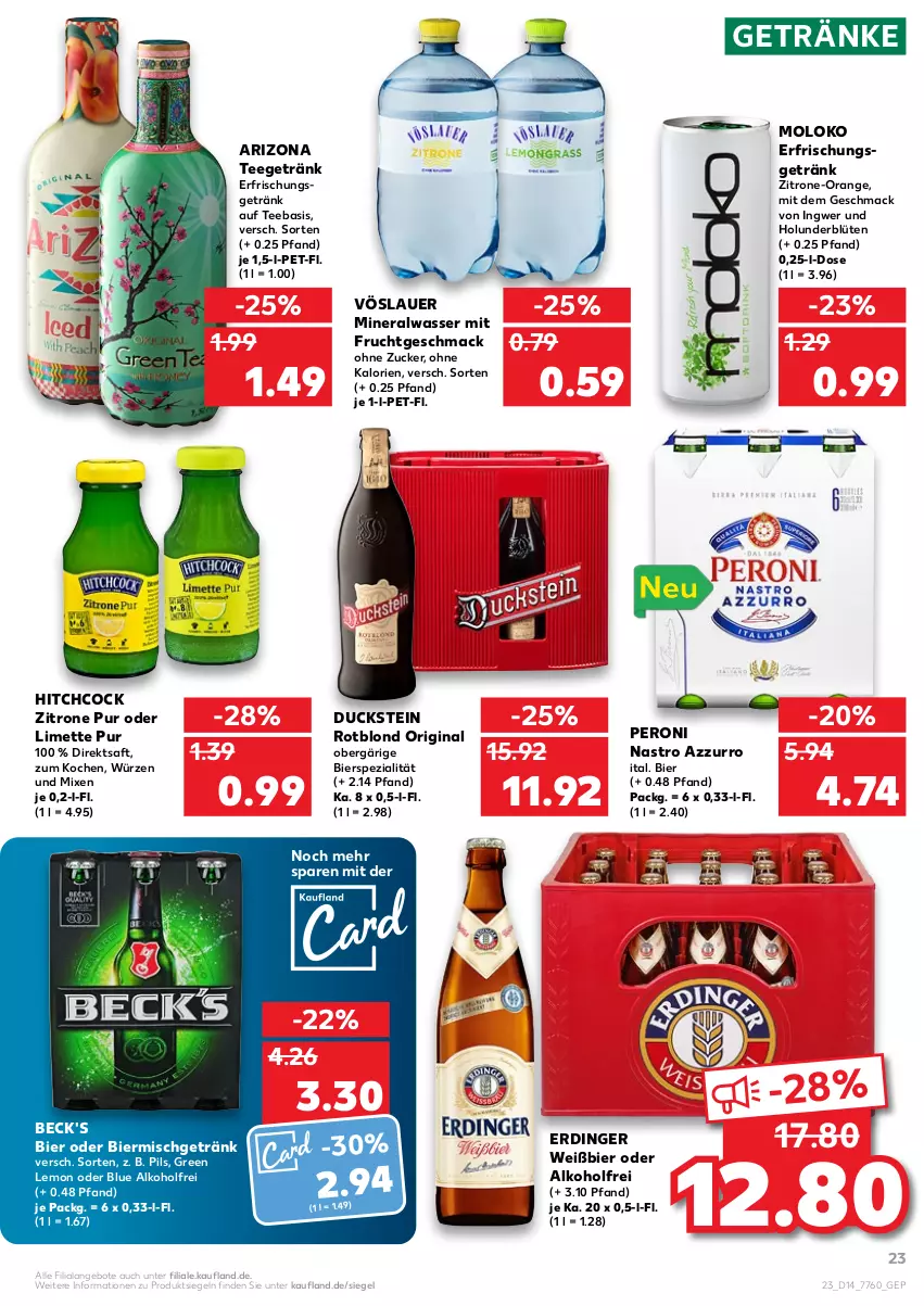 Aktueller Prospekt Kaufland - von 07.04 bis 13.04.2022 - strona 27 - produkty: alkohol, Alwa, angebot, angebote, auer, beck's, bier, Blüte, direktsaft, Duck, erdinger, erfrischungsgetränk, frucht, getränk, getränke, gin, holunder, holunderblüte, ingwer, limette, mac, Mett, mineralwasser, mit frucht, orange, Peroni, pils, saft, Spezi, tee, Ti, vöslauer, wasser, zitrone, zucker