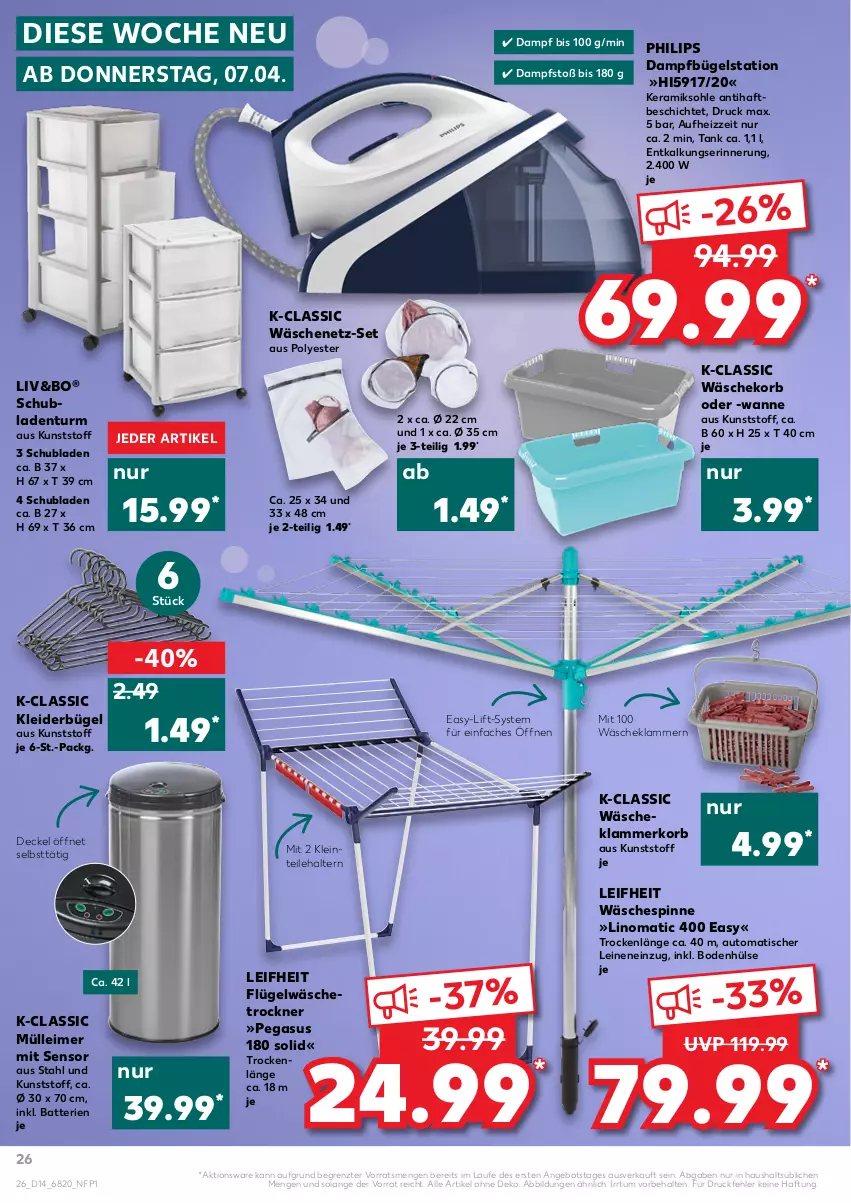 Aktueller Prospekt Kaufland - von 07.04 bis 13.04.2022 - strona 30 - produkty: angebot, asus, auto, batterie, batterien, bügel, Bügelstation, dampfbügelstation, decke, Deckel, eimer, Klammern, kleid, kleider, kleiderbügel, korb, lamm, leifheit, leimer, leine, Philips, schubladen, Schubladenturm, Ti, tisch, Trockner, Wanne, wäschekorb, wäschespinne, wäschetrockner, ZTE